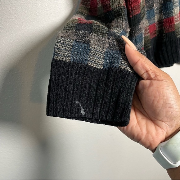 VTG Dockers Men Grandpa Sweater Medium Grunge Chenile Plaid Knit Crewneck - Picture 2 of 9